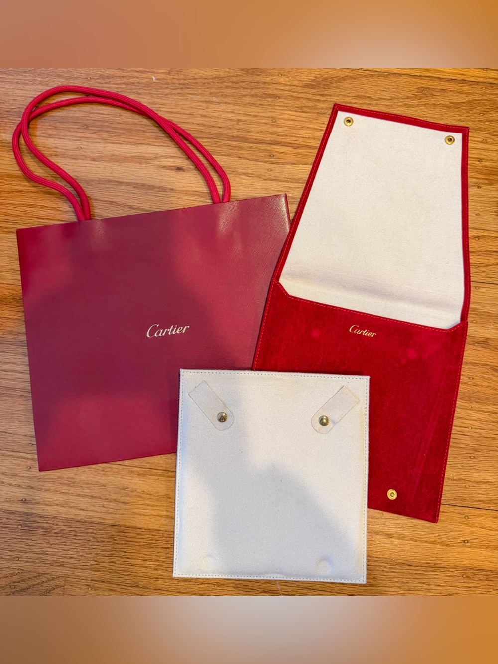 Cartier Red Velvet Necklace Travel Case and Gift Bag Set